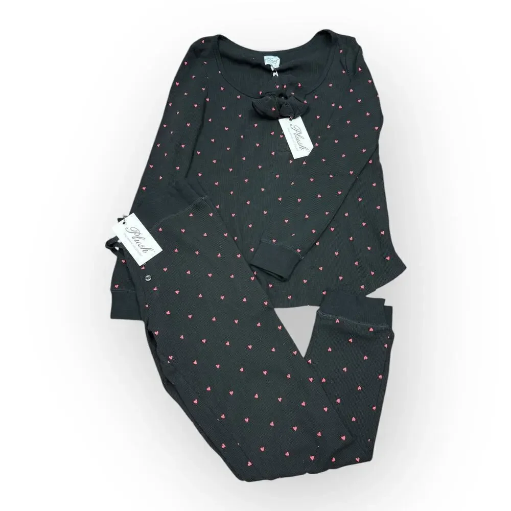 Plush Thermal Heart Pajama + Scrunchie Set NWT